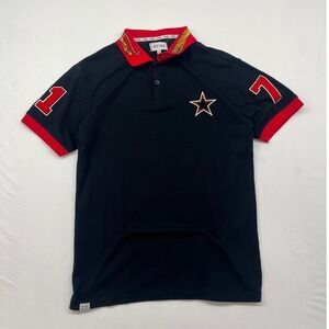RS1NE Men Black Red Tiger Collar Polo Shirt Size L